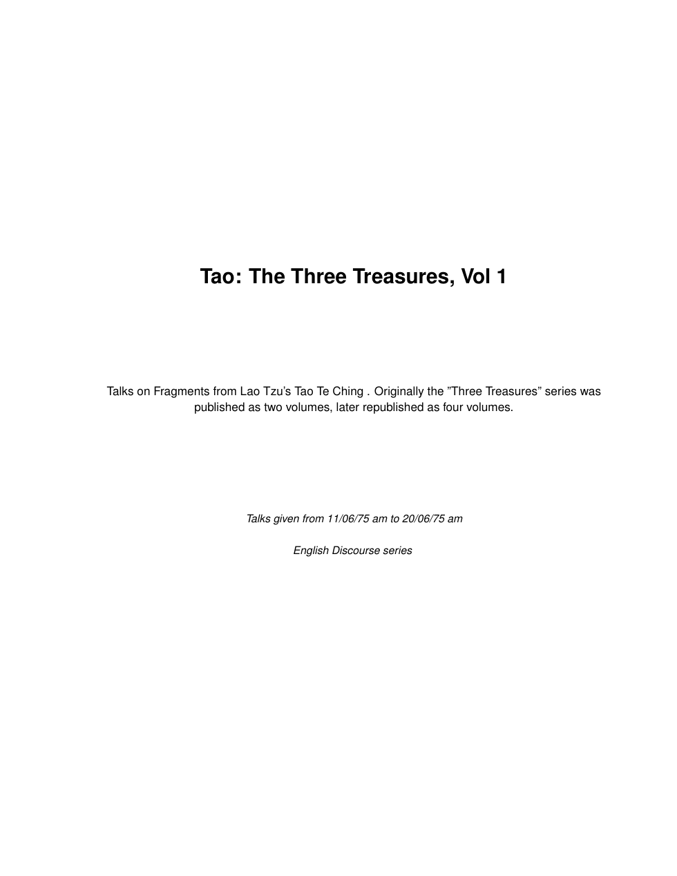 Tao. The Three Treasures, Vol 1 cover