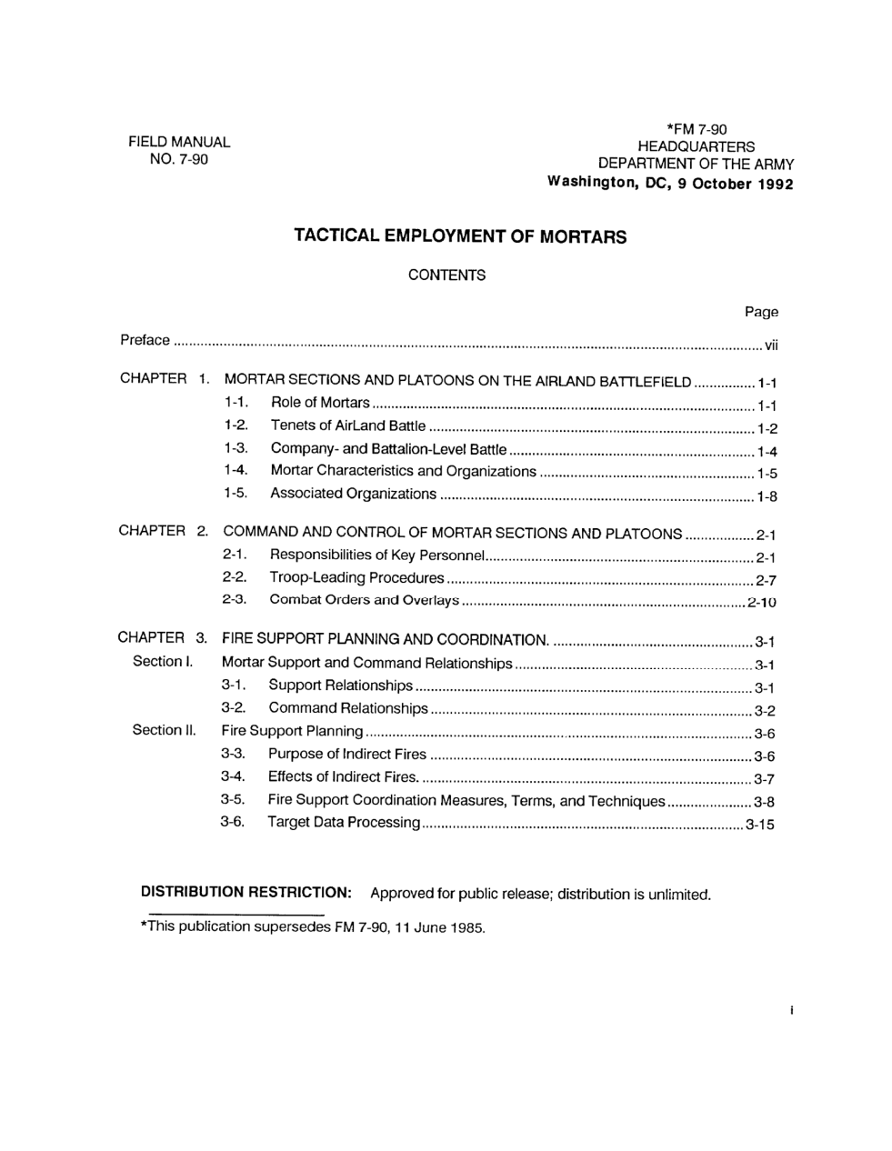 ARMY Tactical Employment of Mortars FM 7-90 cover