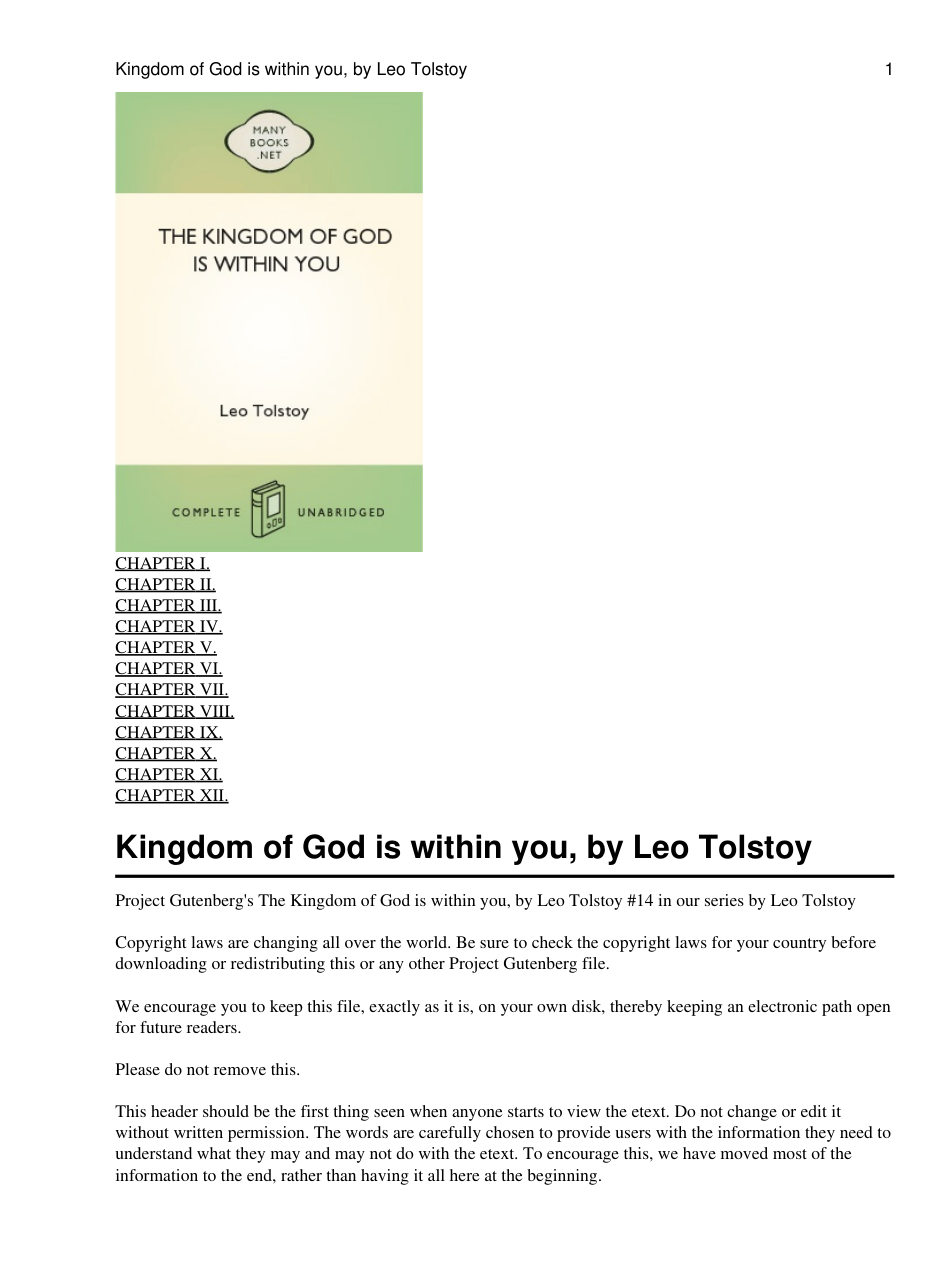 Leo Tolstoy - The Kingdom of God Is Within You cover