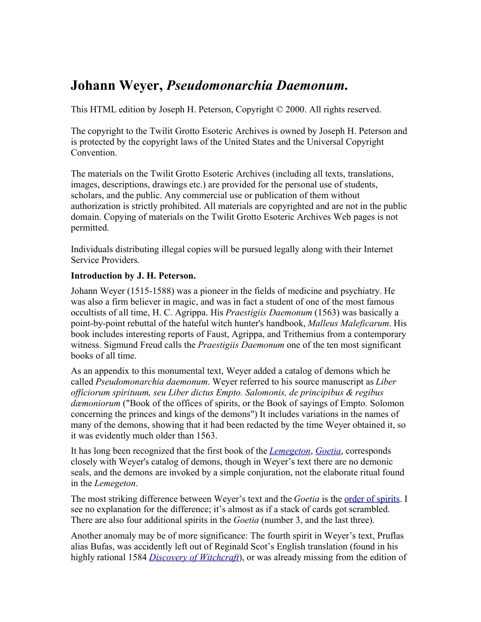 Pseudomonarchia Daemonum by Johan Weyer cover