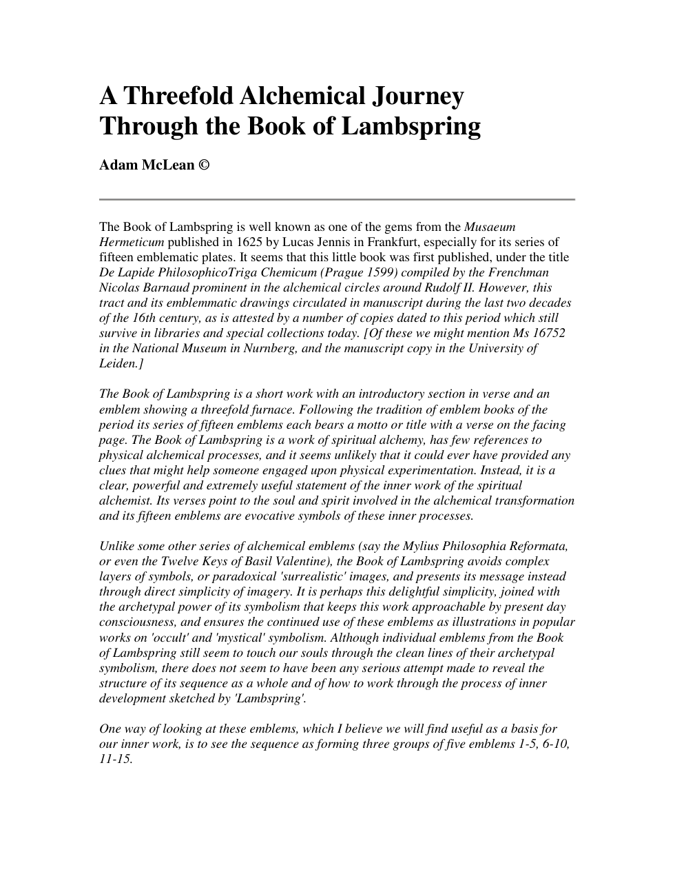 A Threefold Journey Throught the Book of Lambspring cover