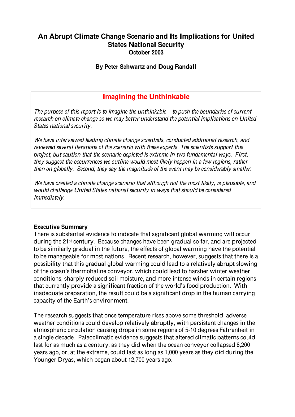 Abrupt Climate Change Scenar. Implicat. 2003 22 pages cover