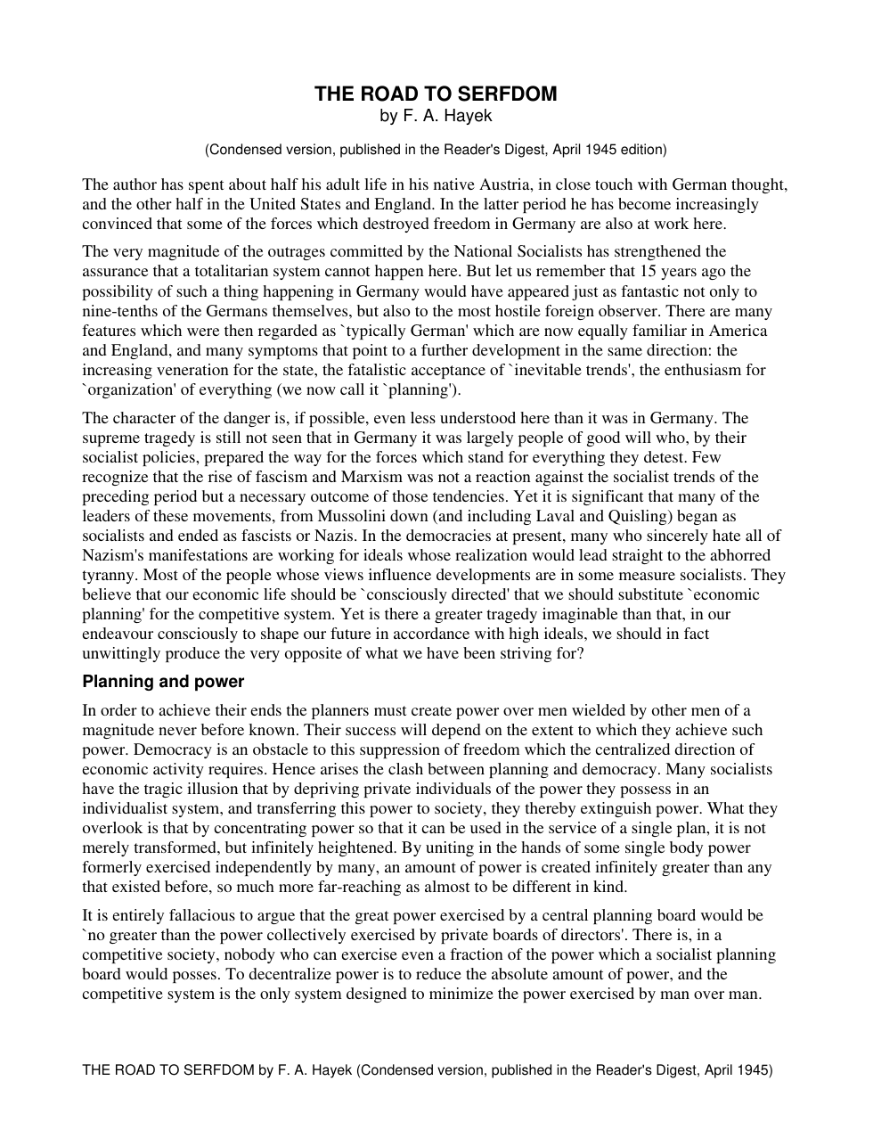 Road To Serfdom cover