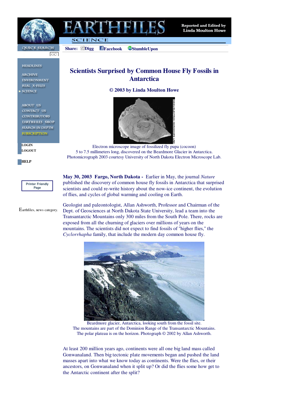 05 30 2003 Scientists Surprised by Common House Fly Fossils in Antarctica cover
