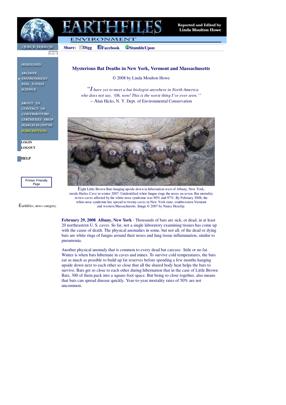 02 29 2008 Mysterious Bat Deaths in New York, Vermont and Massachusetts cover