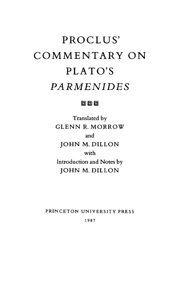 PROCLUS’ Commentary on Plato's PARMENIDES cover