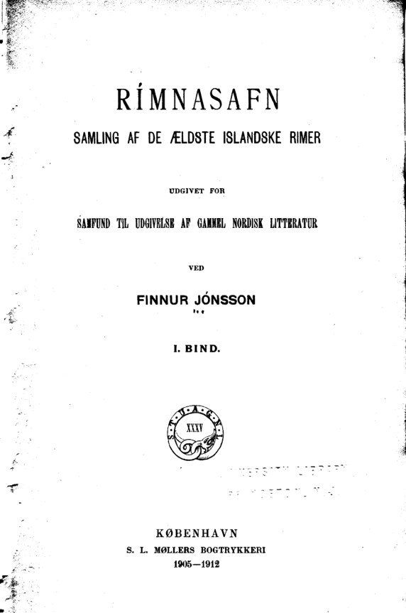 Rímnasafn vol. 1 cover