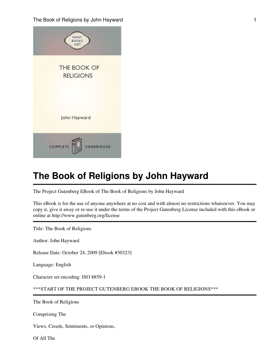 John Hayward - The Book of Religions cover