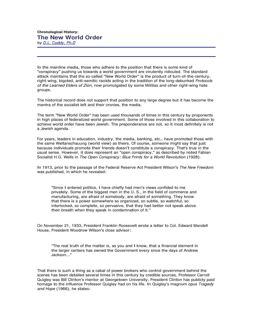 Chronological History of the CFR - By Dennis Cuddy cover