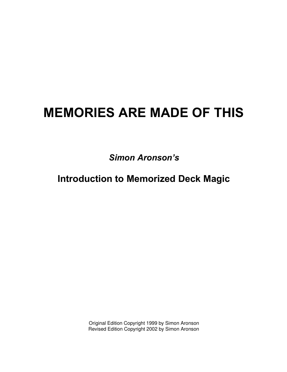 Simon Aronson - Memories Are Made of This cover