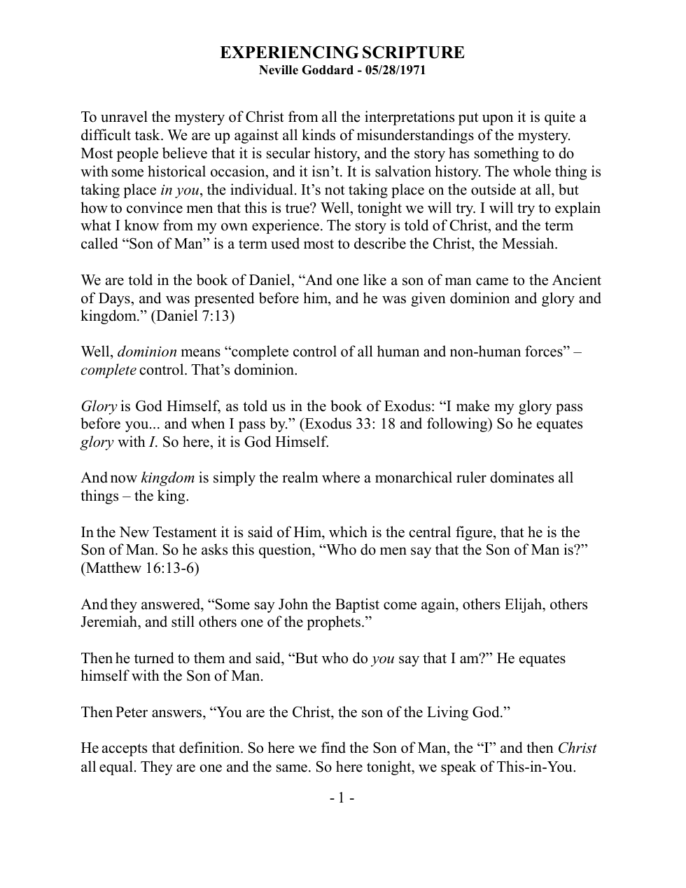 1971.05.28, Experiencing Scripture cover