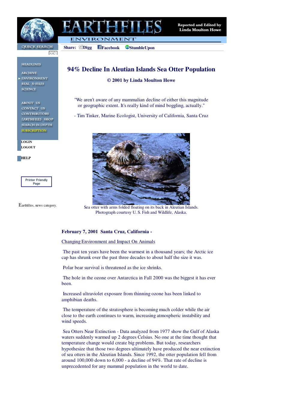 02 07 2001 94Percent Decline In Aleutian Islands Sea Otter Population cover