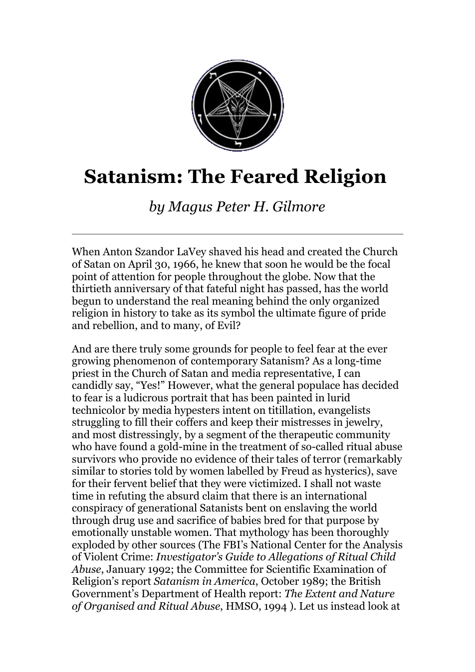 Magus Peter Gilmorer - Satanism (The Feared Religion) cover