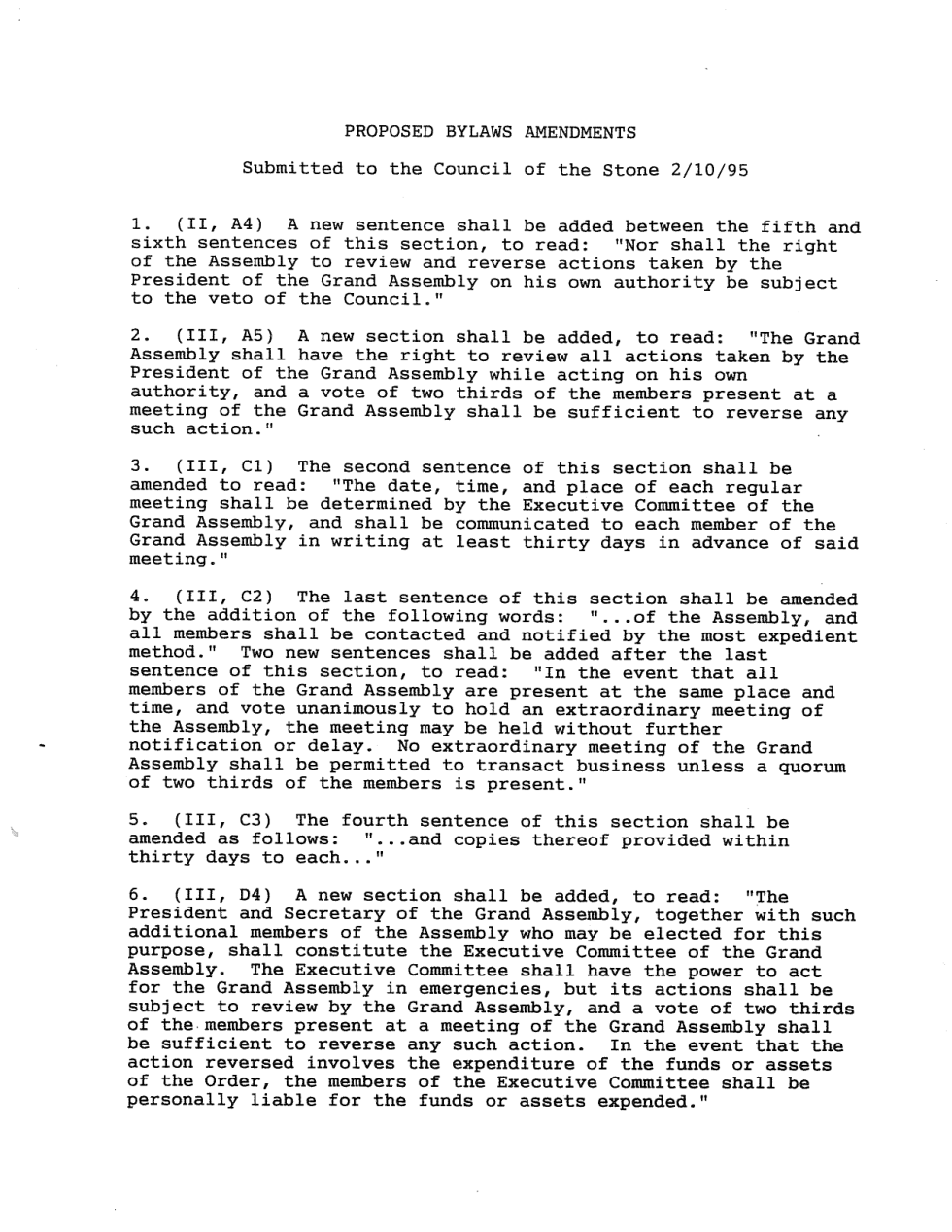 CotS By-laws Amendments 1995 cover