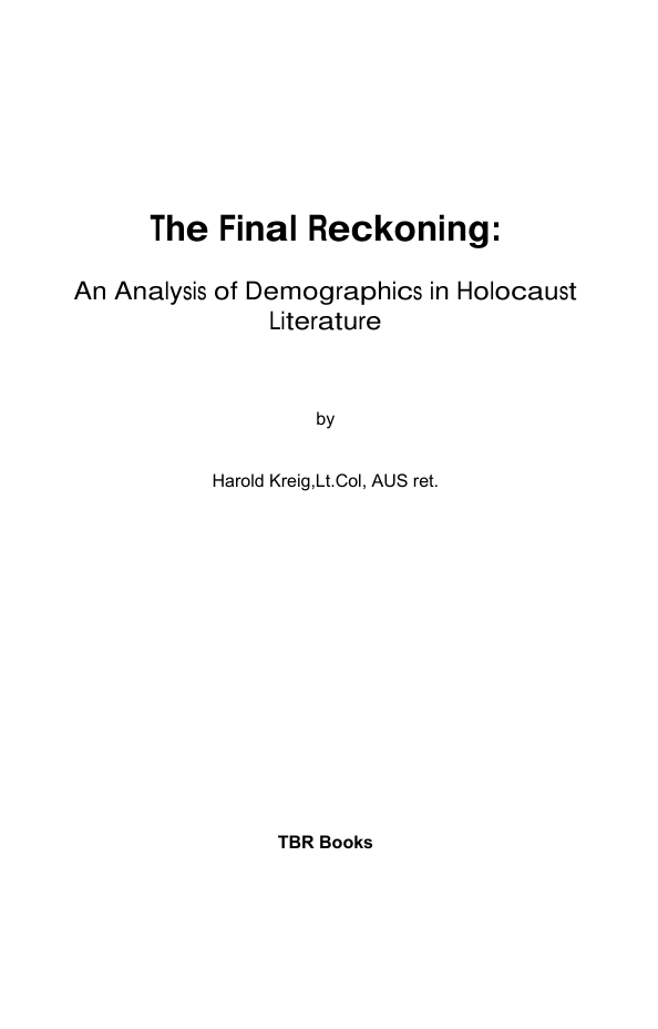 Kreig - The Final Reckoning - An Analysis of Demographics in Holocaust Literature (2006) cover