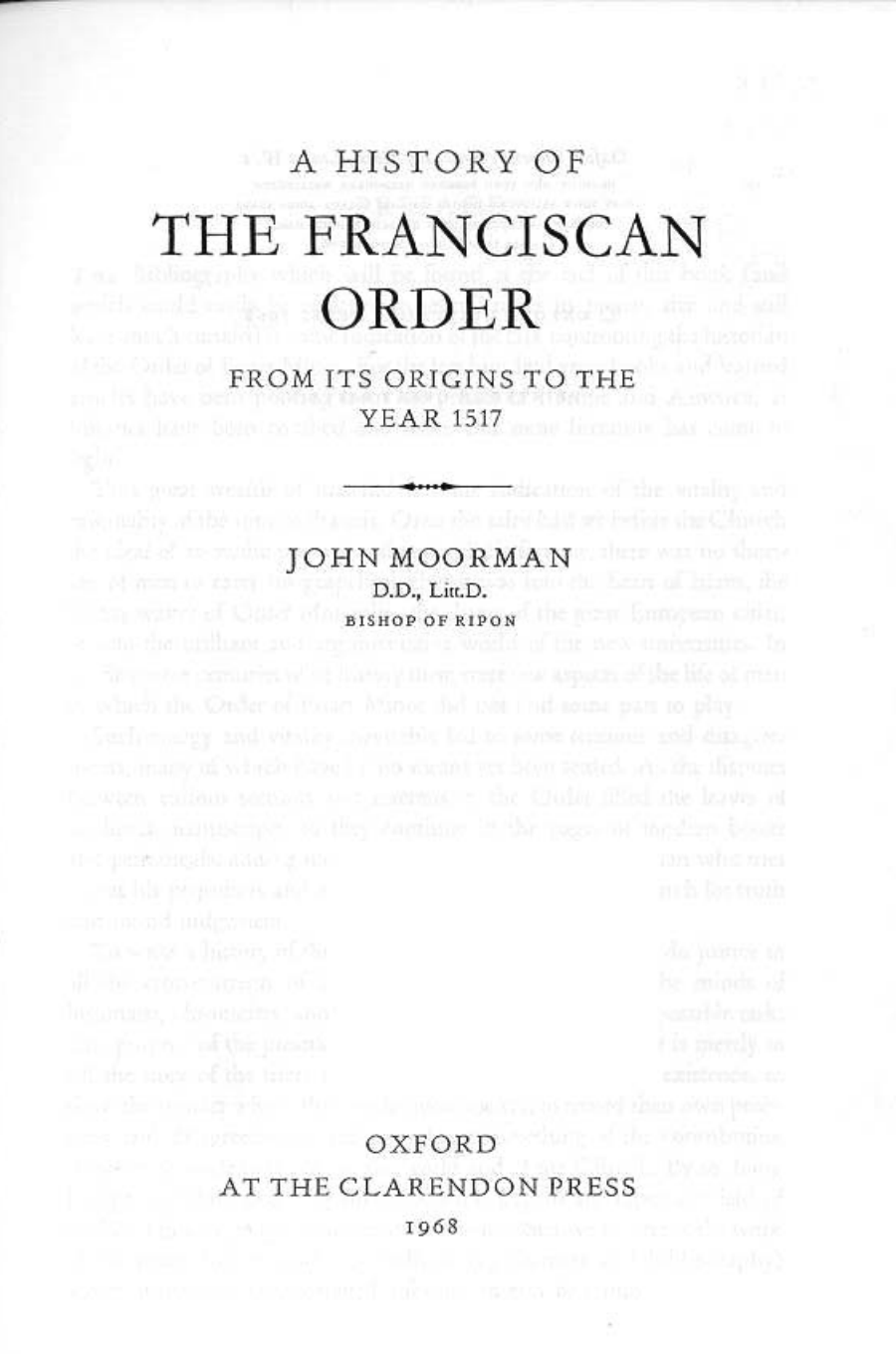 John Moorman - A History of the Franciscan Order from Its Origins to the Year 1517 cover