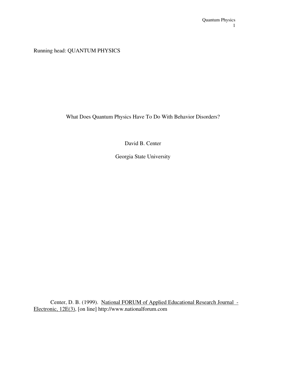 Physics - Quantum Physics and Behavior Disorders cover