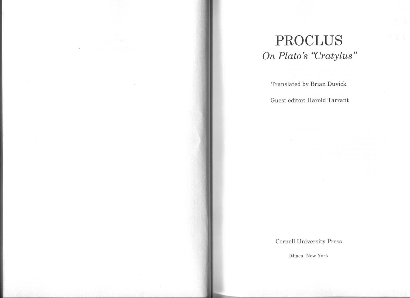 Proclus, Brian Duvick On Platos cover