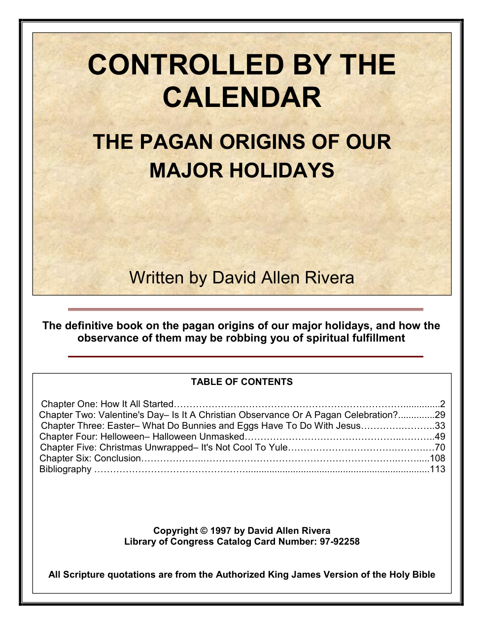 David Allen Rivera - Controlled By The Calendar The Pagan Origins Of Our Major Holidays cover
