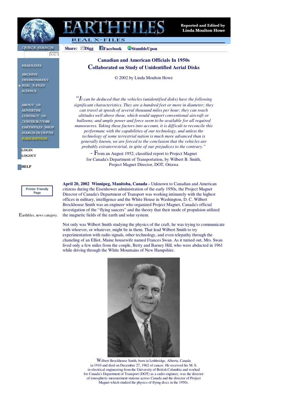04 20 2002 Canadian and American Officials In 1950s Collaborated on Study of Unidentified Aerial Disks cover