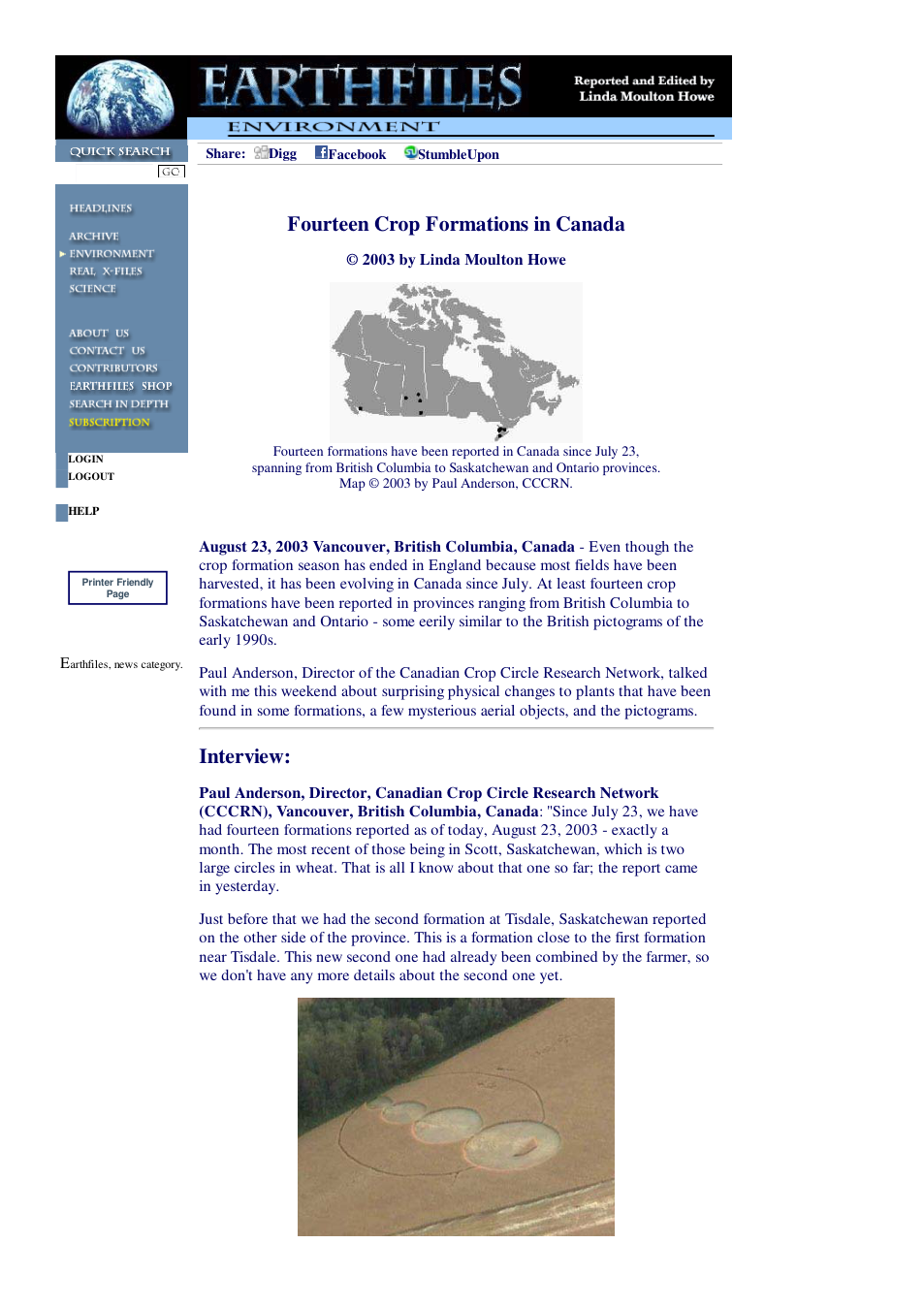 08 23 2003 Fourteen Crop Formations in Canada cover