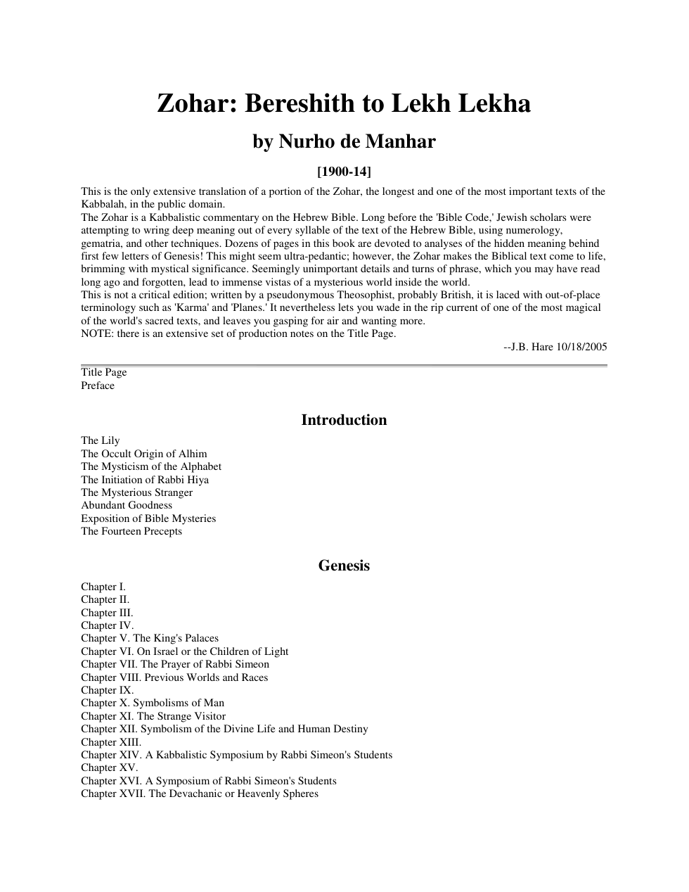 Zohar Bereshith to Lekh Lekha cover