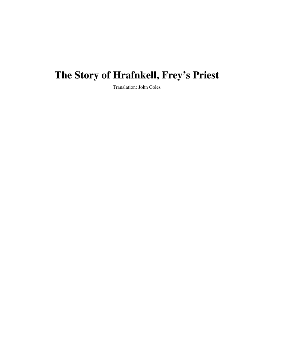 The Story of Hrafnkell, Frey’s Priest cover