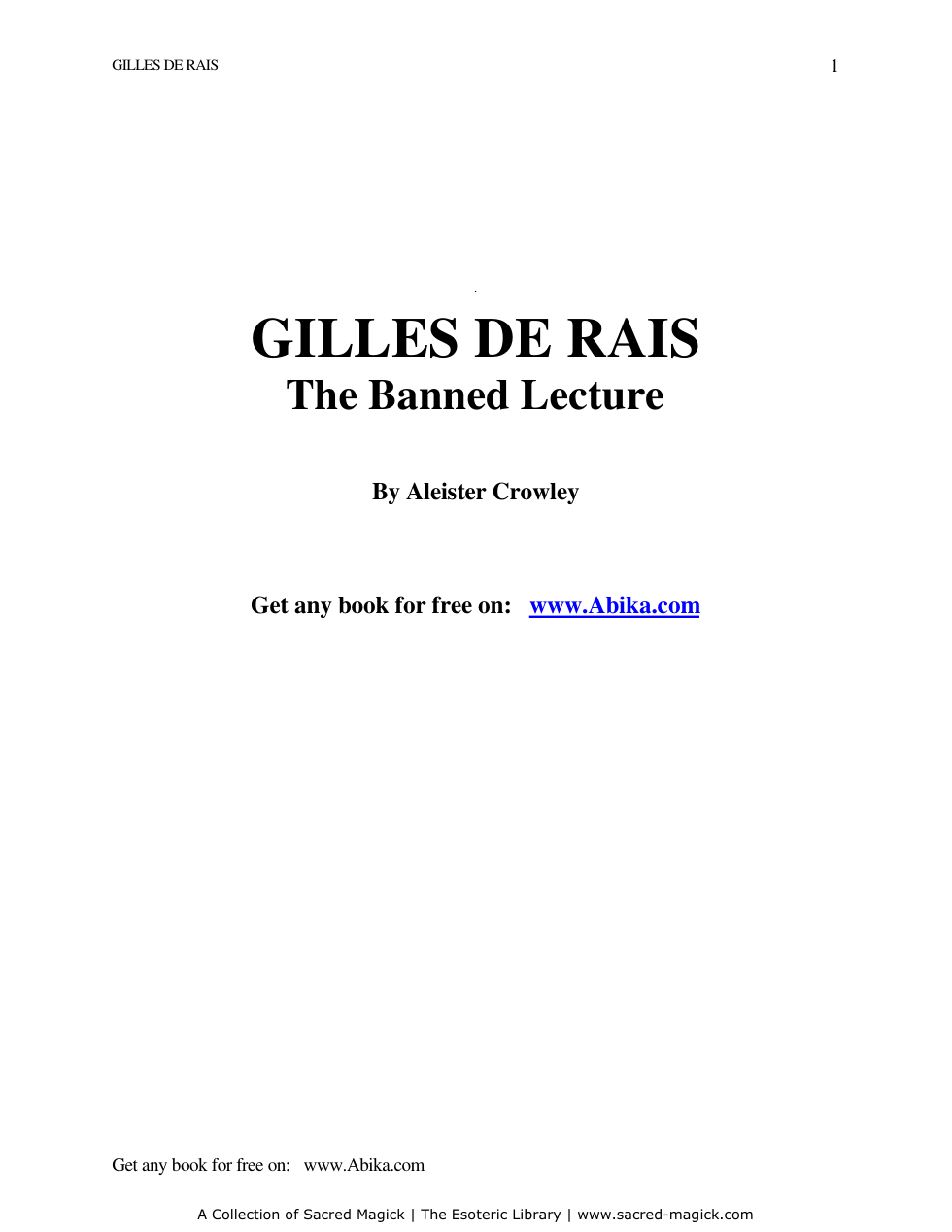 GillesDeRais - The Banned Lecture by Aleister Crowley cover