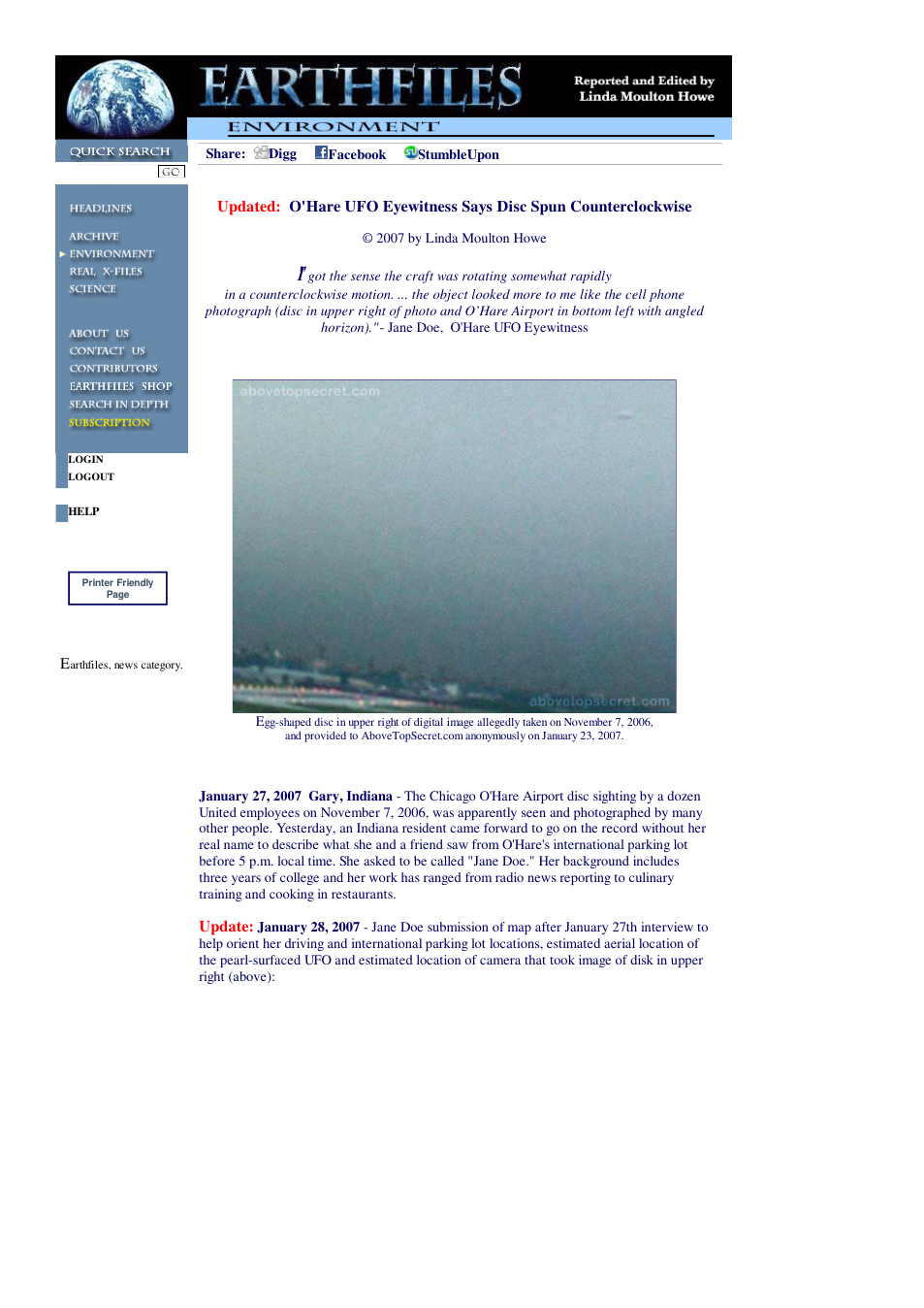 01 28 2007 Updated O'Hare UFO Eyewitness Says Disc Spun Counterclockwise cover
