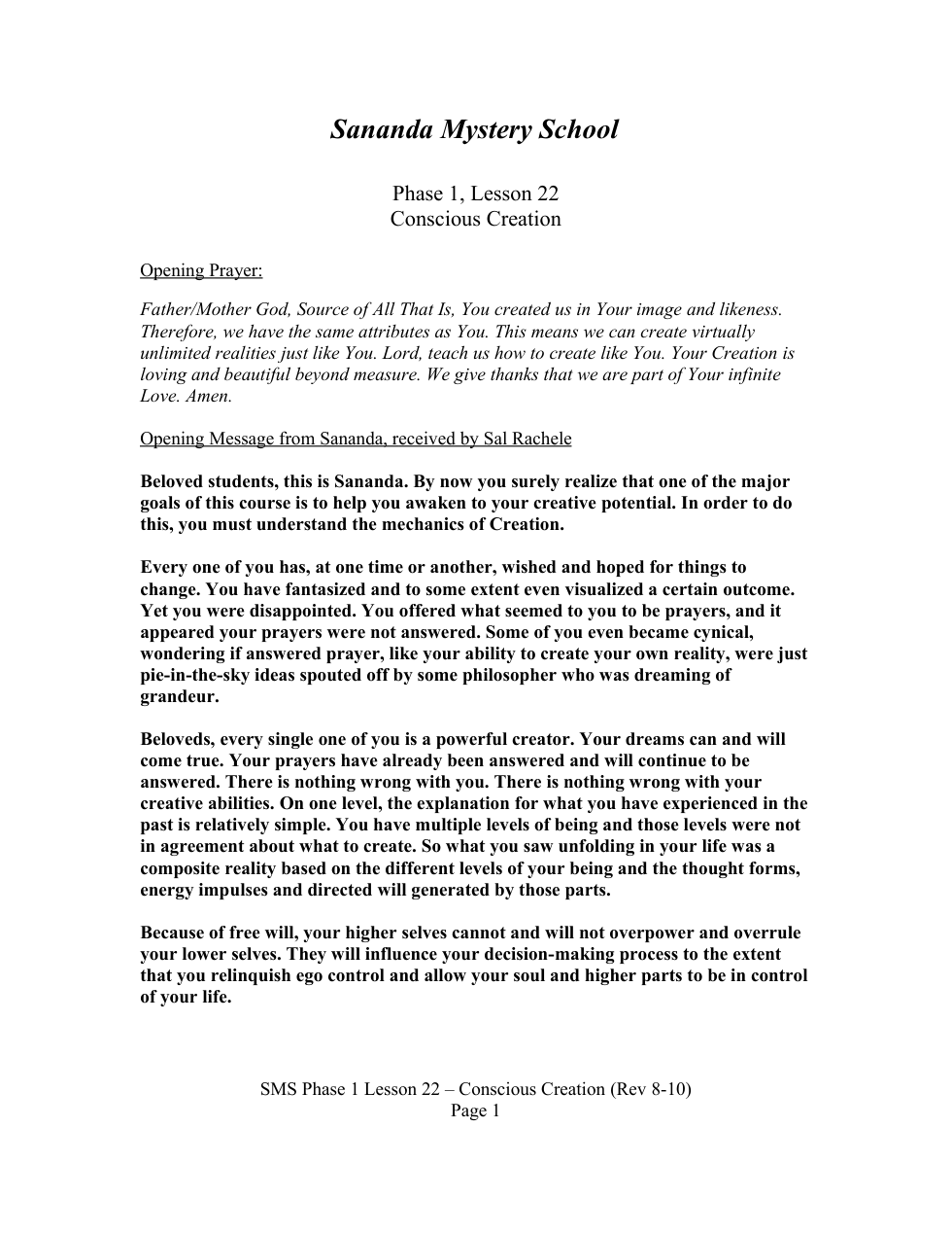 SMS Phase 1 Lesson 22 - Conscious Creation cover
