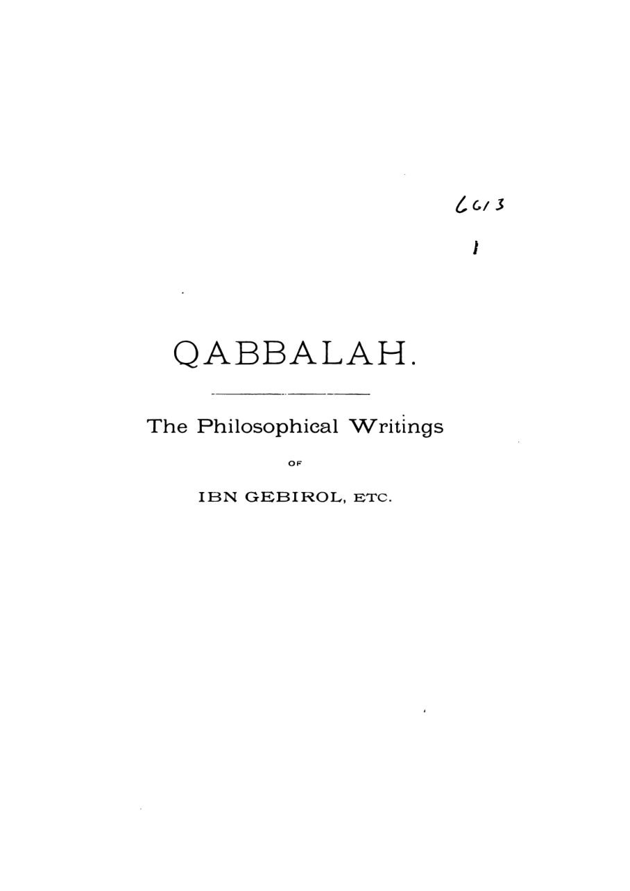 Qabbalah - The Philosophical Writings - I Myer cover