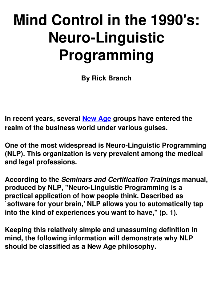NLP Mind Control In The 1990's cover