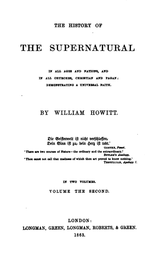 The History Of The Supernatural Vol II - W Howitt cover