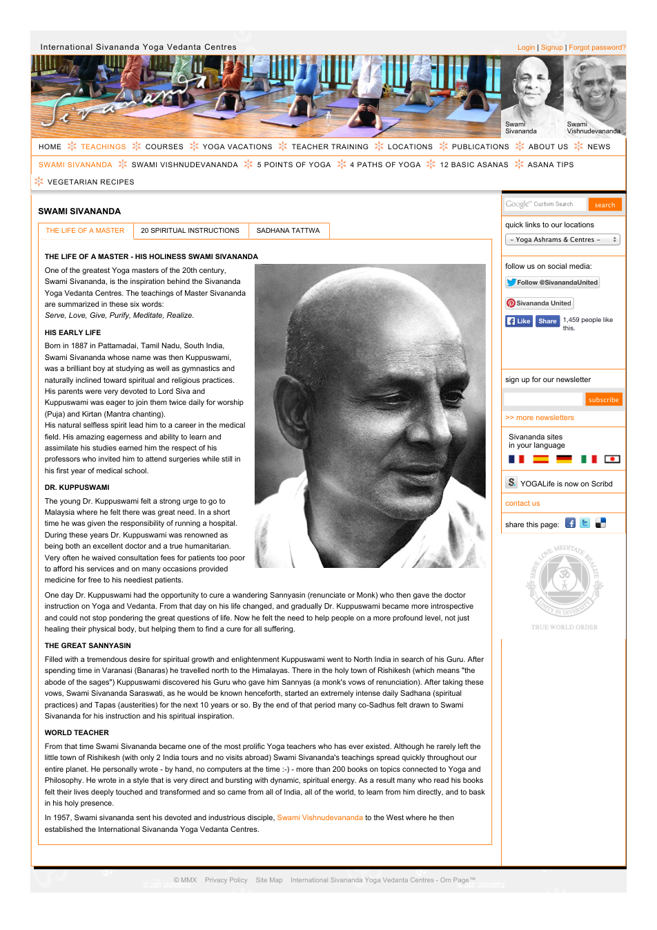 01 Sivananda Yoga Vedanta Centres Swami Sivananda cover
