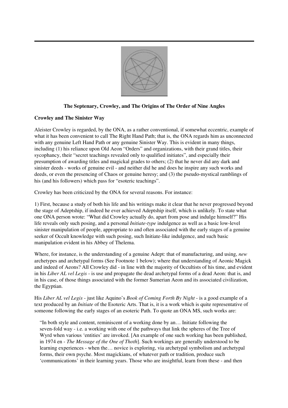 The Septenary, Crowley, and The Origins of The Order of Nine Angles cover