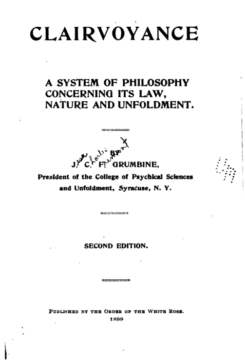 Clairvoyance A System Of Philosophy - C F Grumbine cover