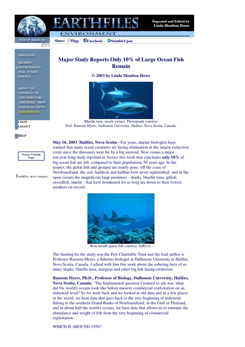 05 17 2003 Major Study Reports Only 10Percent of Large Ocean Fish Remain cover
