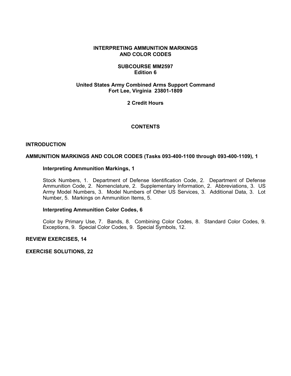 ARMY Interpreting Ammo Markings and Color Codes 19 pgs cover
