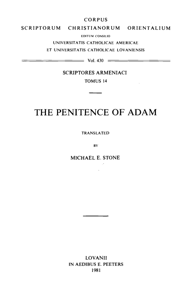 Michael E. Stone - The Penitence of Adam cover