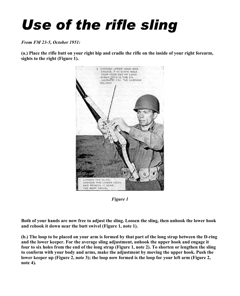 ARMY Use of the Rifle Sling (from FM 23-5) 1951 4 pages cover