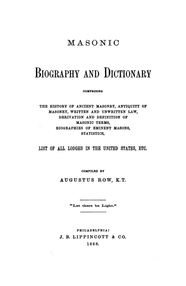 Masonic Biography & Dictionary - A Row cover