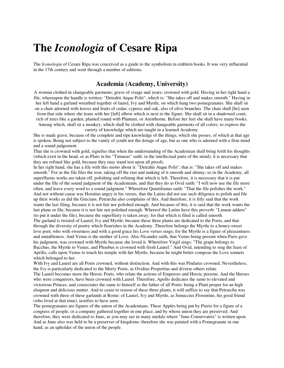 Iconologia of Cesare Ripa cover