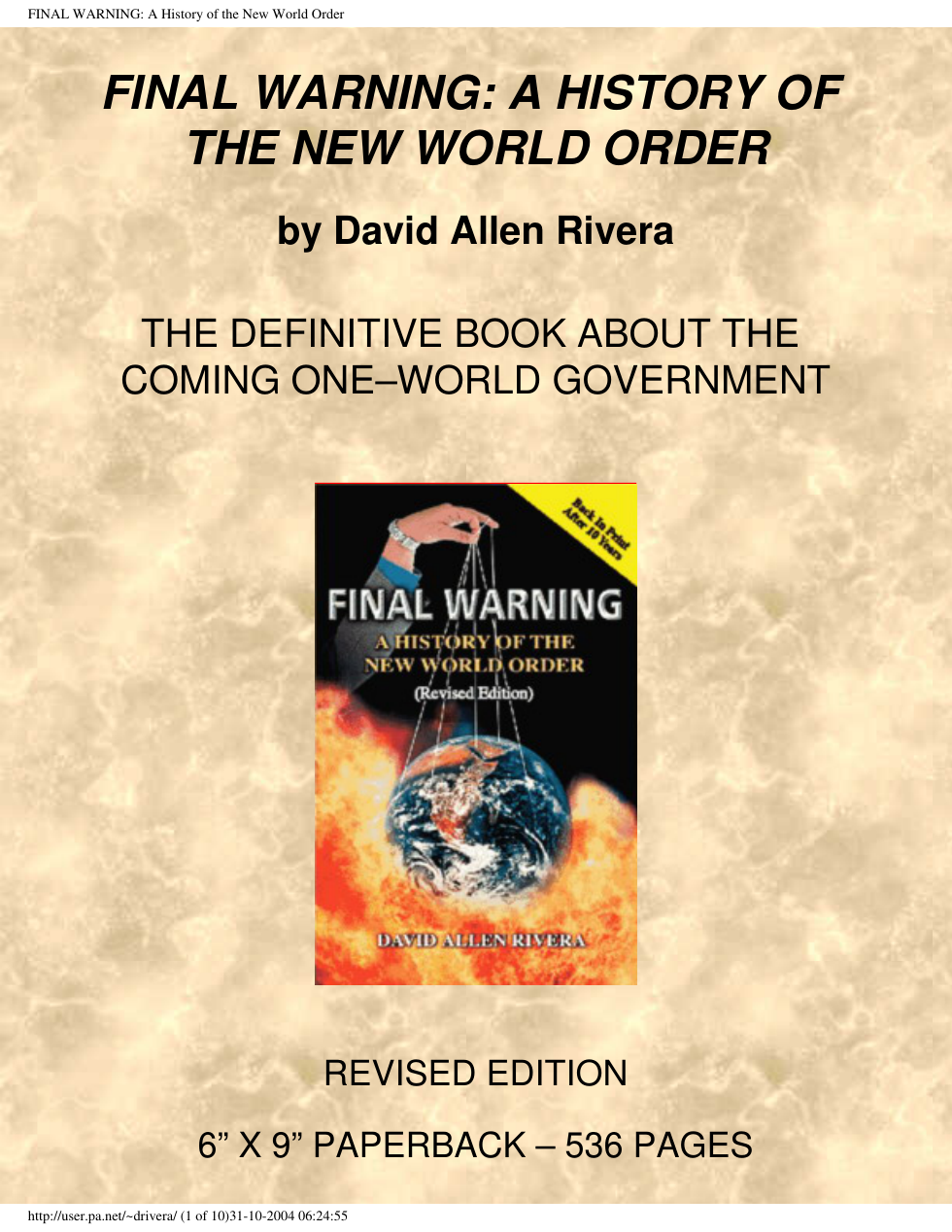 FINAL WARNING - A History of the New World Order (2004) cover