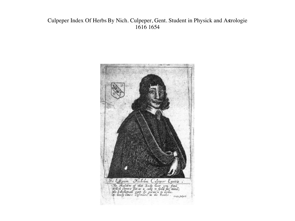 Culpeper Index Of Herbs cover
