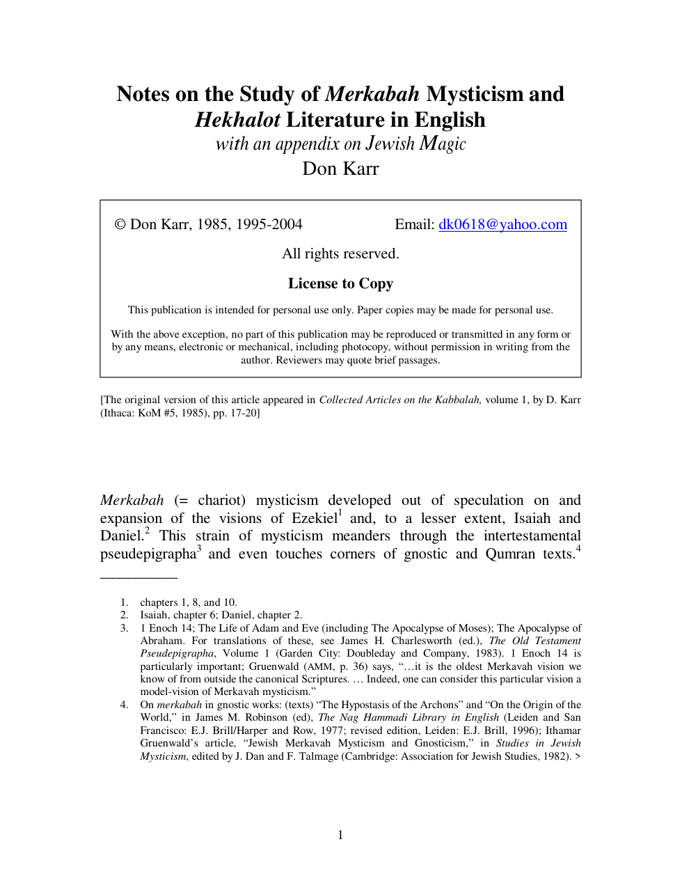 Notes on the Study of Merkabah Mysticism in English cover