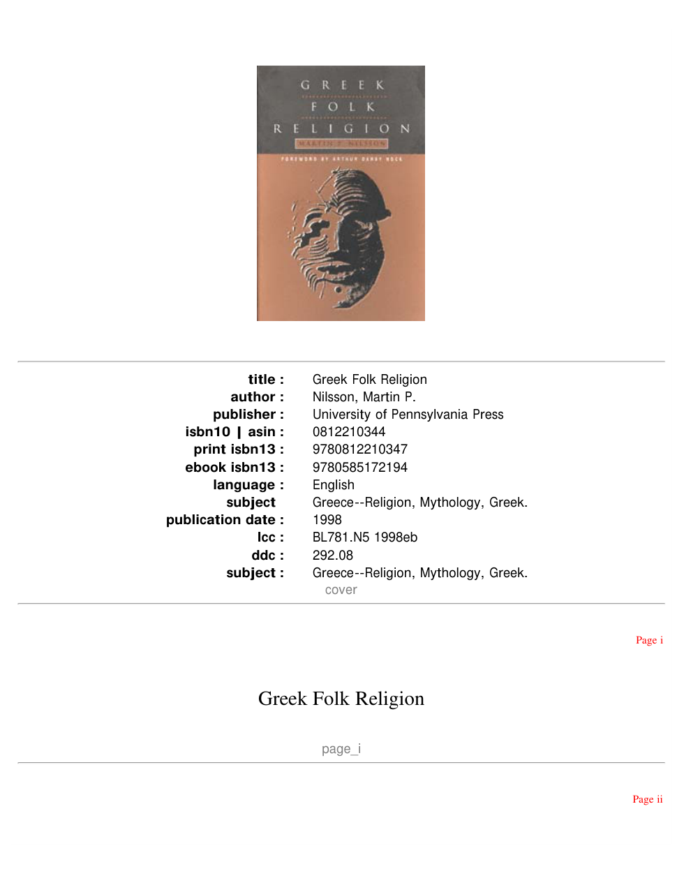 Greek Folk Religion cover