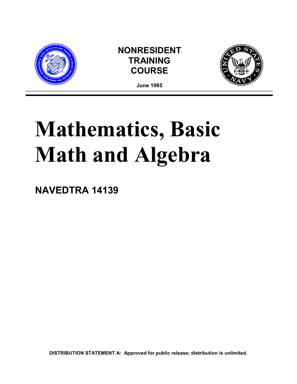 NAVY Basic Maths and Algebra 1985 304 pages cover