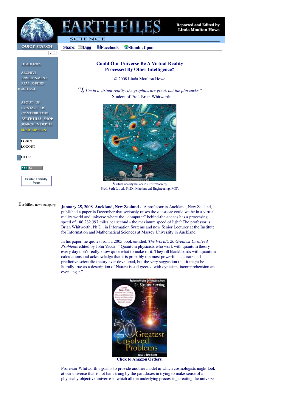 01 25 2008 Could Our Universe Be A Virtual Reality Processed By Other Intelligence cover