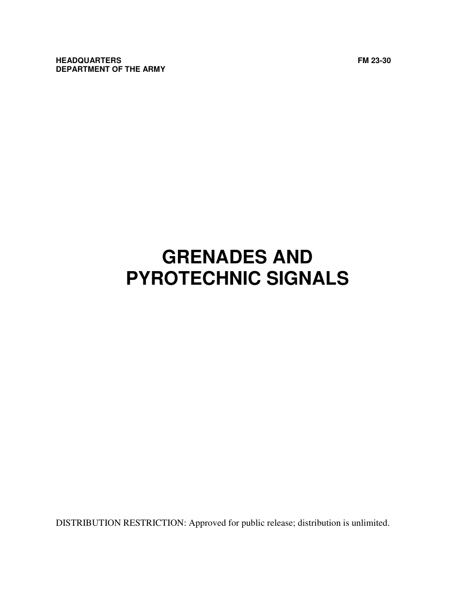 FM 3-23.30 Grenades and Pyrotechnic Signals cover