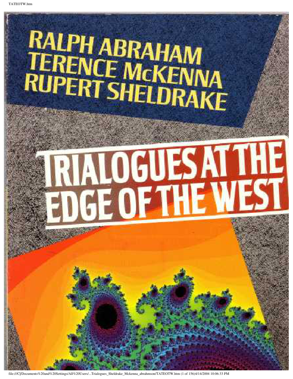 Terence McKenna - Trialogues At The Edge Of The West cover